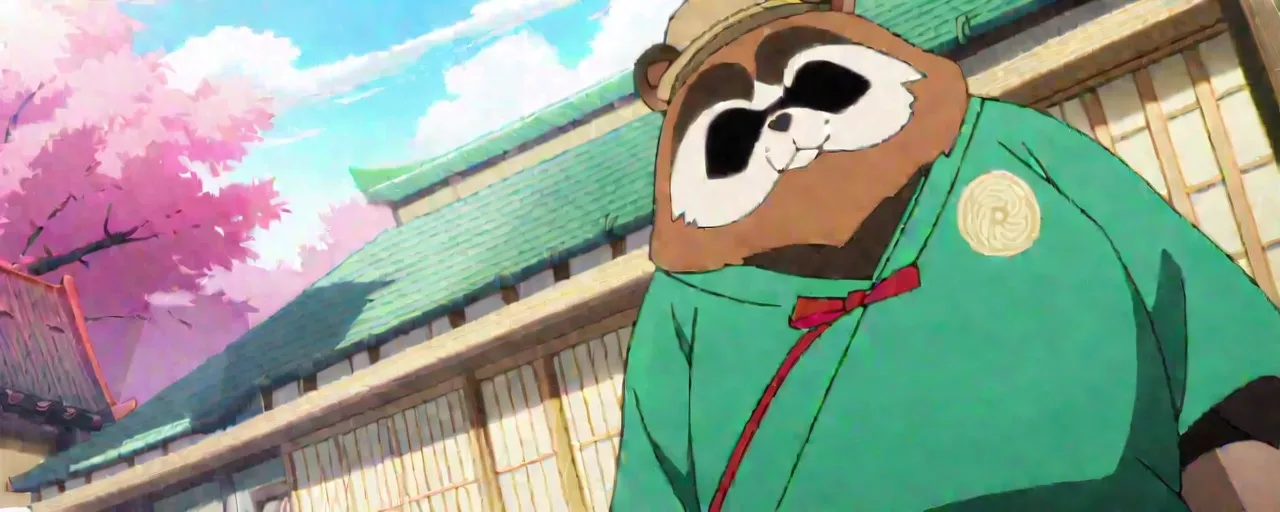 Illustrated folktale banner for Tanuki